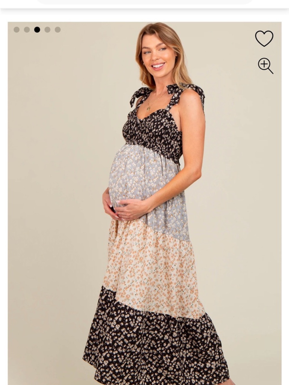 PinkBlush Womens Multicolor Floral Tier Shoulder Tie Maternity Maxi Dress Size M - Picture 3 of 12